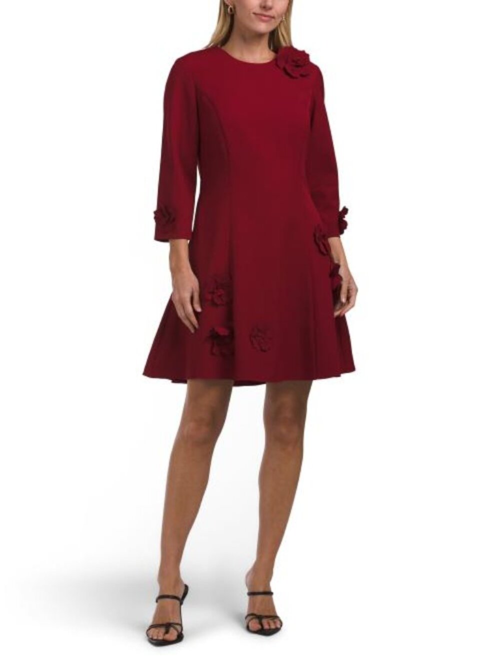 RENE BY RENE RUIZ Quarter Sleeve 3d Embellished Mini Dress